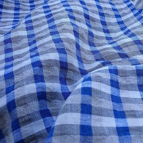 Tela de lino de sirsaca a cuadros azules  Material duradero, perfecto para coser, ropa y manualidades