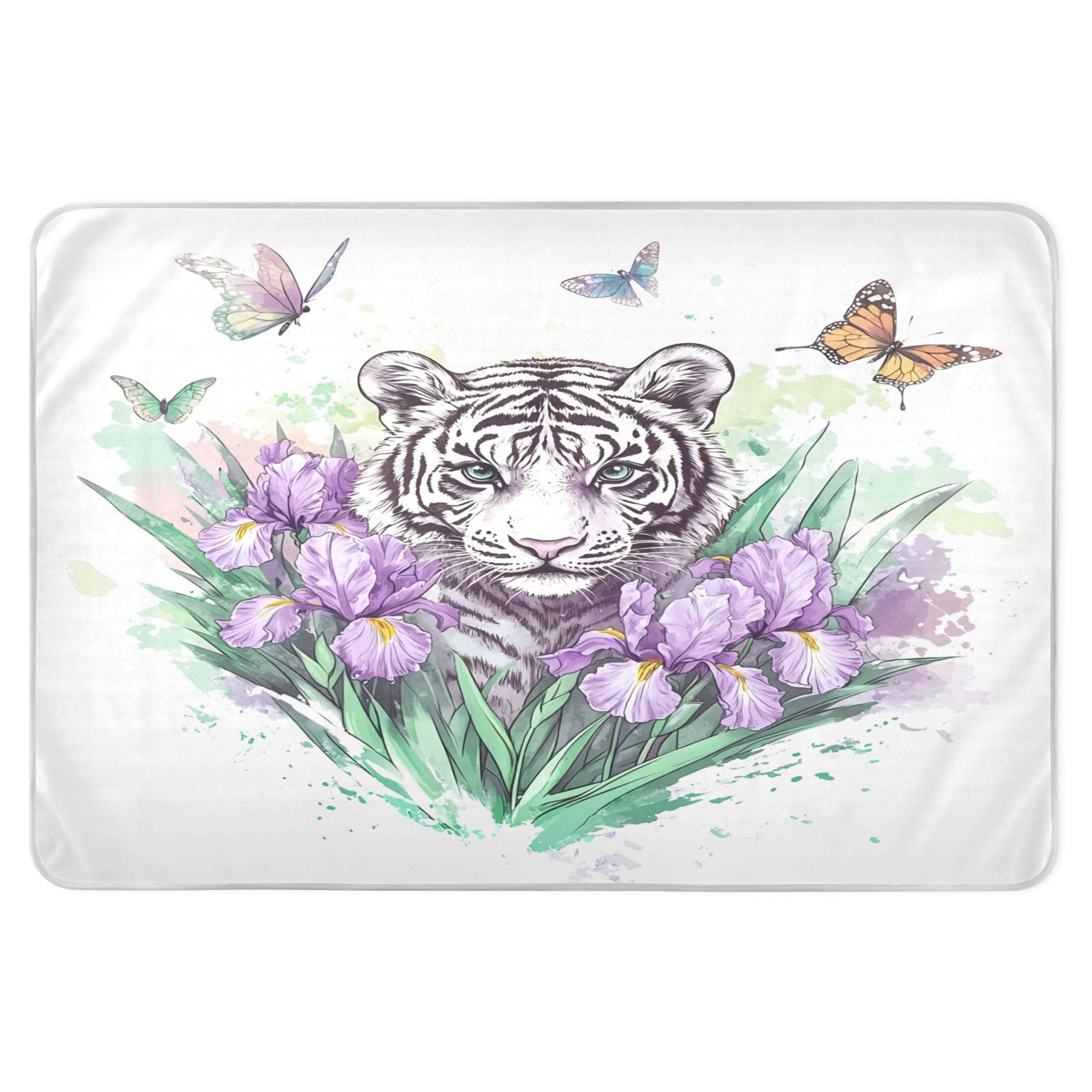 Takiito Purple Irises Tiger Bed Pad Reusable Bed Underpad Washable Waterproof Leak-Proof Quick Dry Incontinence Pee Pad for Toddlers Kids Adults Pets 34x52 in