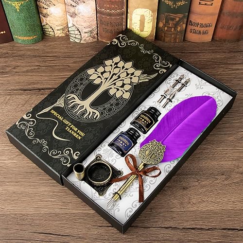 Miniatura 30 de Juego de bolígrafos y tintas, juego de tinta de pluma, bolígrafo de caligrafía antiguo con 4 puntas reemplazables, 2 botellas de tinta, soporte