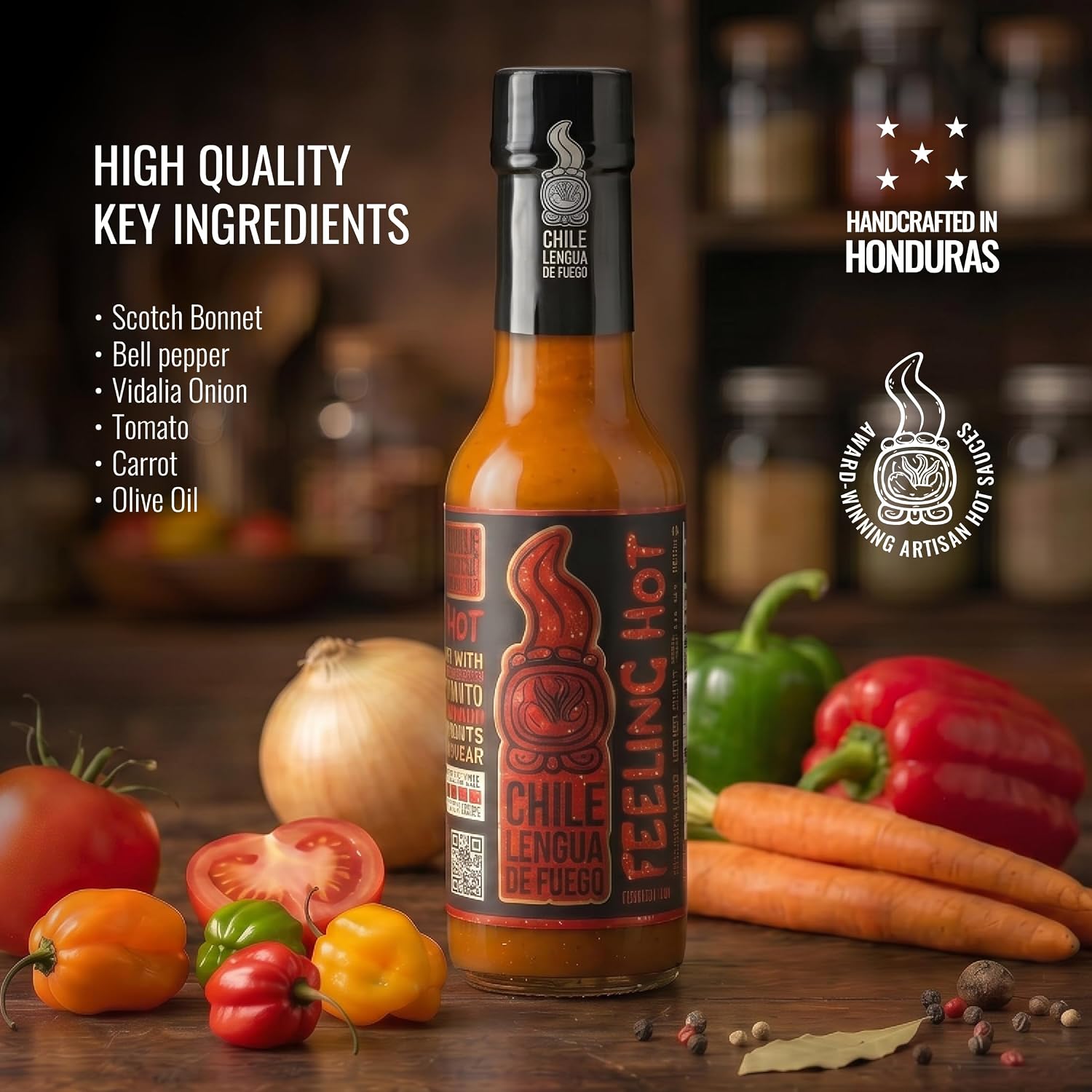 Hot Sauce | Chile Lengua de Fuego (Pack of 2, Rosalila Fire) â€“ Classic Red Sauce with Tomato, Thyme & Scotch Bonnet, Medium Heat Honduran Salsa