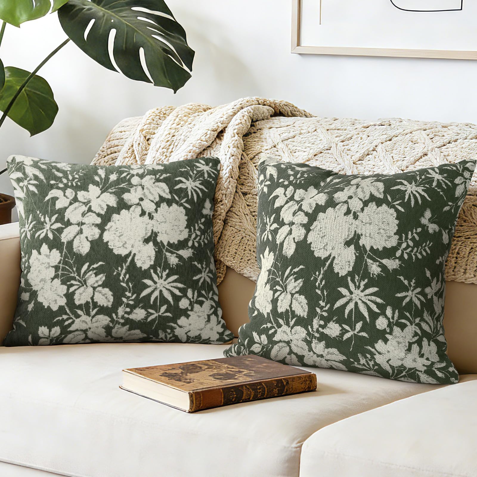 Joymaison 45x45 Pack of 2 Spring Floral Leaves Throw Pillow Cushion Covers