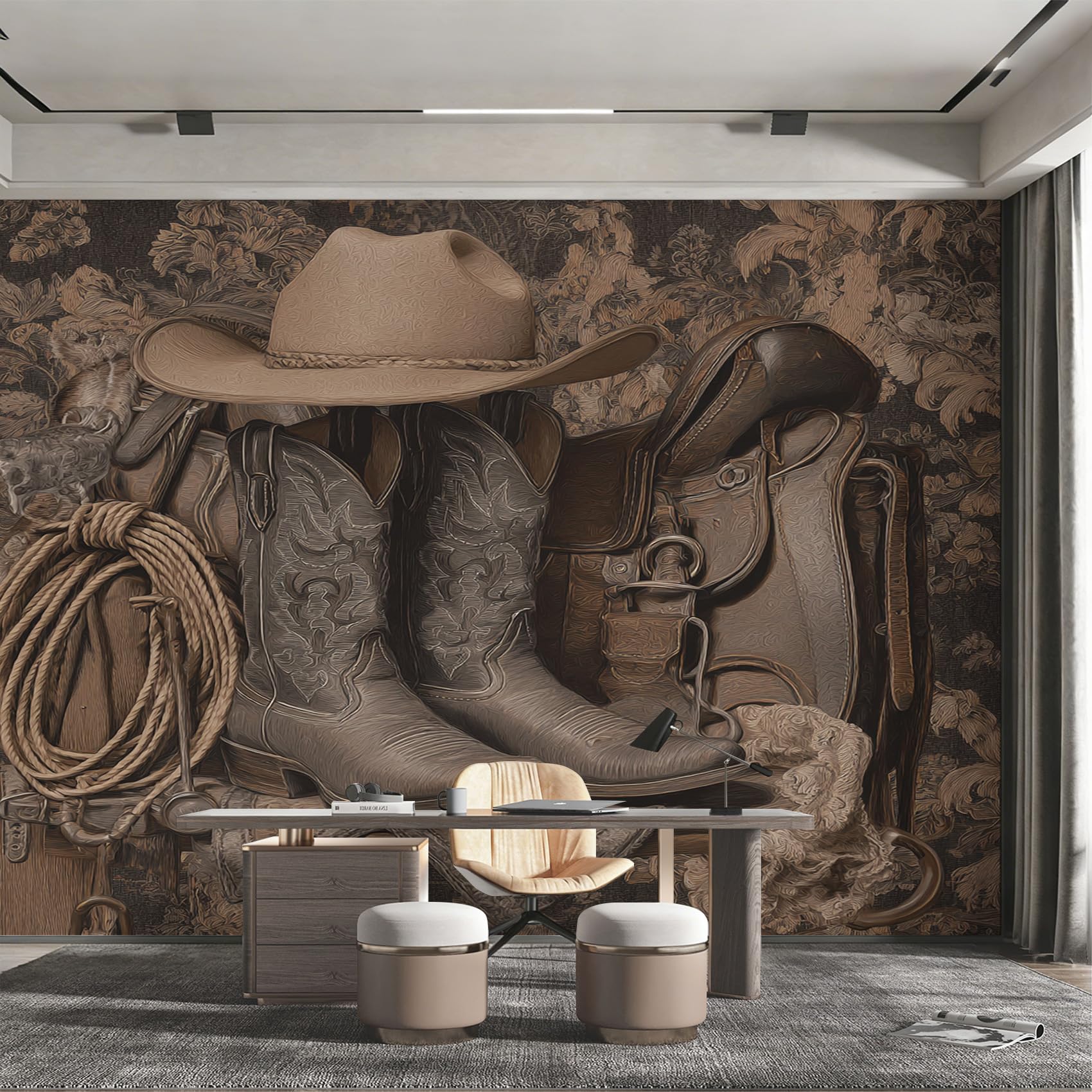 Papier peint cowboy occidental panoramique intissé 400x280 cm pour deco murale salon W52