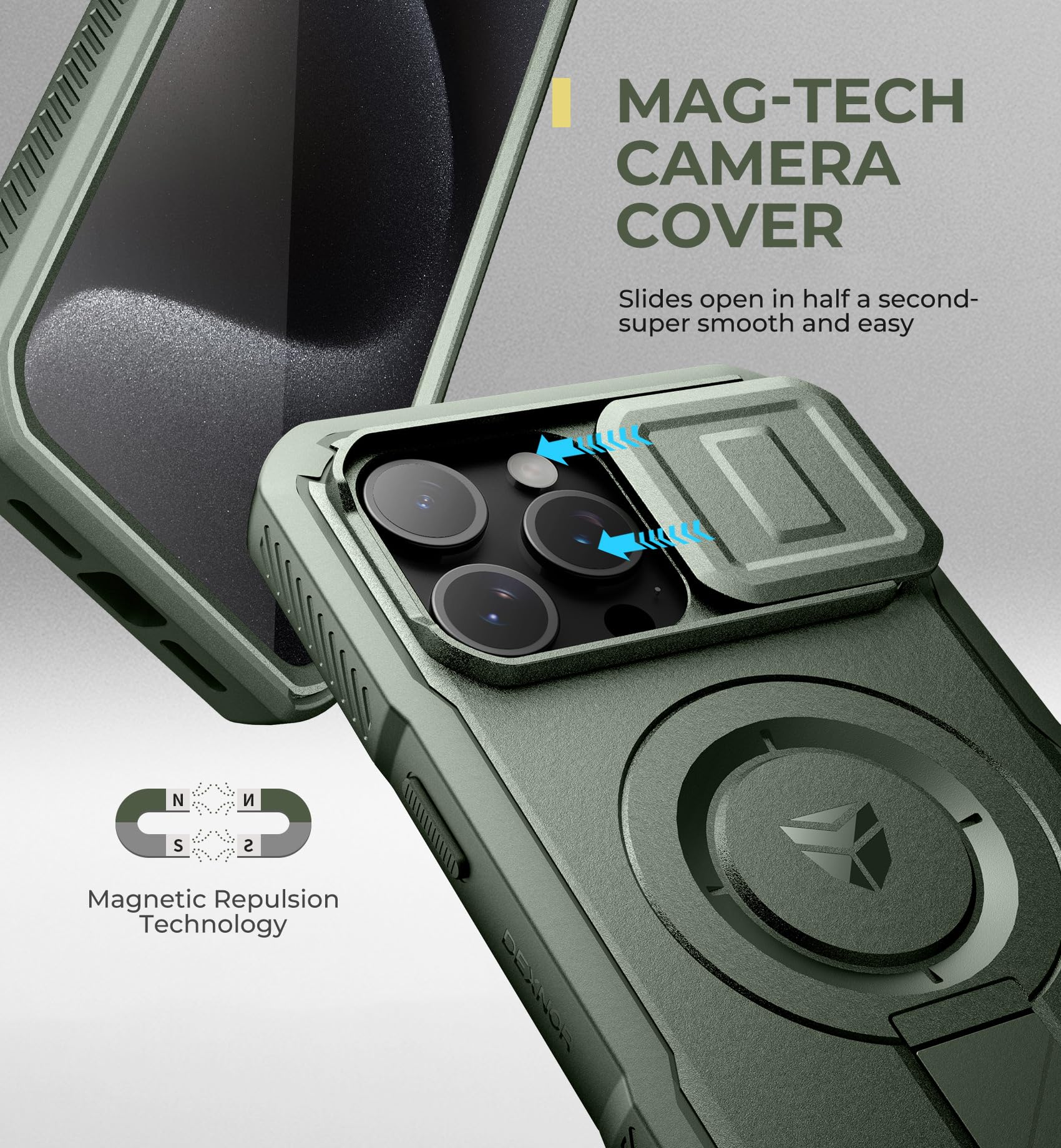 Dexnor for iPhone 15 Pro Max Magnetic Case With Slide Camera Cover & Adjustable Kickstand & Built-in Screen Protector - Image 4