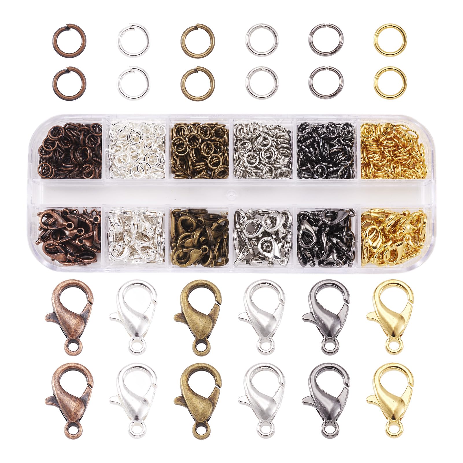 PandaHall 1 Box 6 Colors Jewelry Making Finding Kit with 5mm Open Round Jump Rings & 12x7mm Lobster Claw Clasps โ image 1