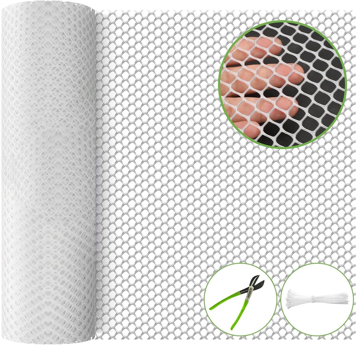 MAHIRA UV Stabilized Virgin HDPE Tree Guard Net Anti Bird Net Garden Fencing Net PVC Virgin HDPE 4 Feet Height X 5 Feet Length White with 1 Cutter and 50 PVC Tags Tie Locks 4 X 5 FT