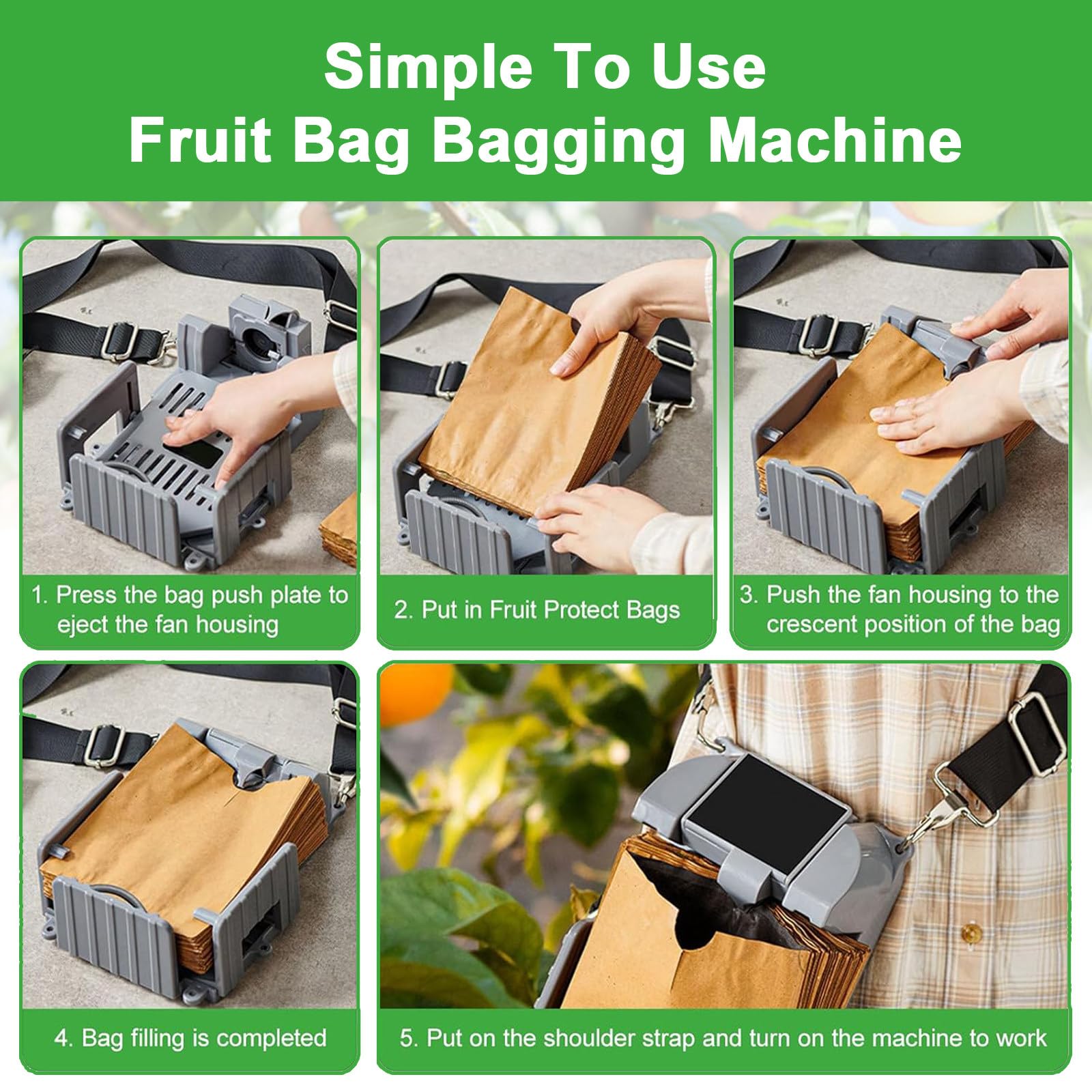 Embolsadora eléctrica de frutas, equipo de huerto portátil automático, con deflector ajustable y 3 ajustes de velocidad.