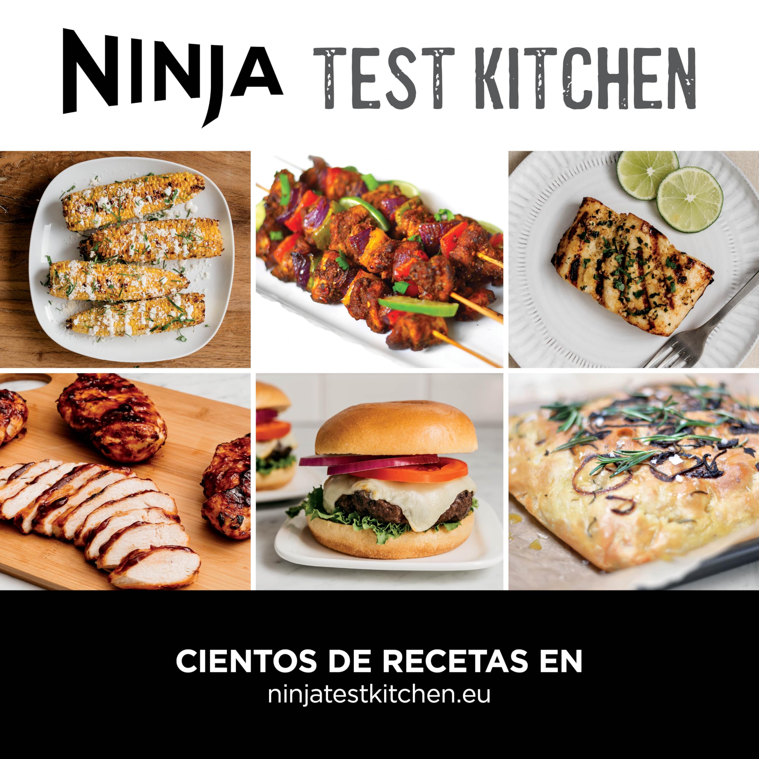 Ninja MAX 6 en 1 Freidora de aire y parrilla de interior, 6 funciones de cocción sin humo, cocina hasta 6 hamburguesas, capacidad de 3,8 l, incluye termómetro digital para carne, gris/plata, DG551EU