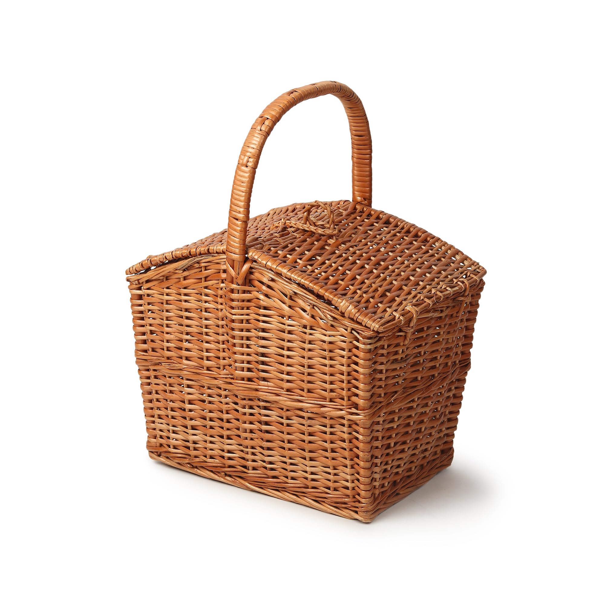 Habere India-All the Cultures Fabricating India Wicker Basket for Lunch | Picnic Basket with Top Handle | Modern Picnic Baskets | Bamboo Food Baskets, Rectangular, Brown (Medium: L32 x W23 x H28 cm) 2