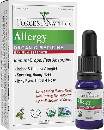 Forces of Nature - Medicamento natural orgánico de máxima fuerza para la alergia (0.3 onzas líquidas), no adictivo, no transgénicos en interiores,