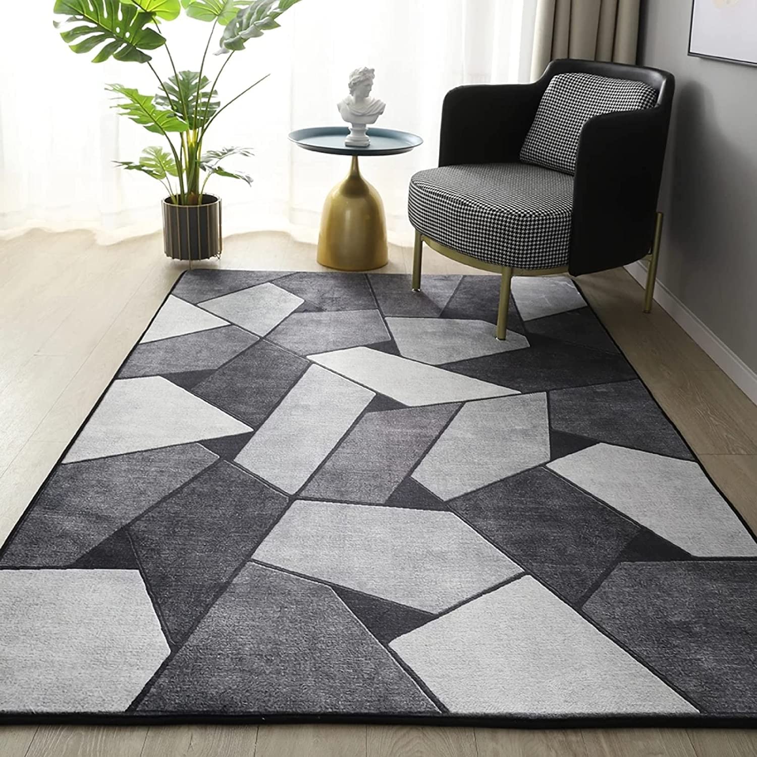 ESOUY Dywanik 180 x 200 cm, dywan do sypialni salonu jadalni biura dekoracje wewnętrzne, odporny na blaknięcie, zmywalny, geometryczny minimalistyczny, szary, 180 x 200 cm