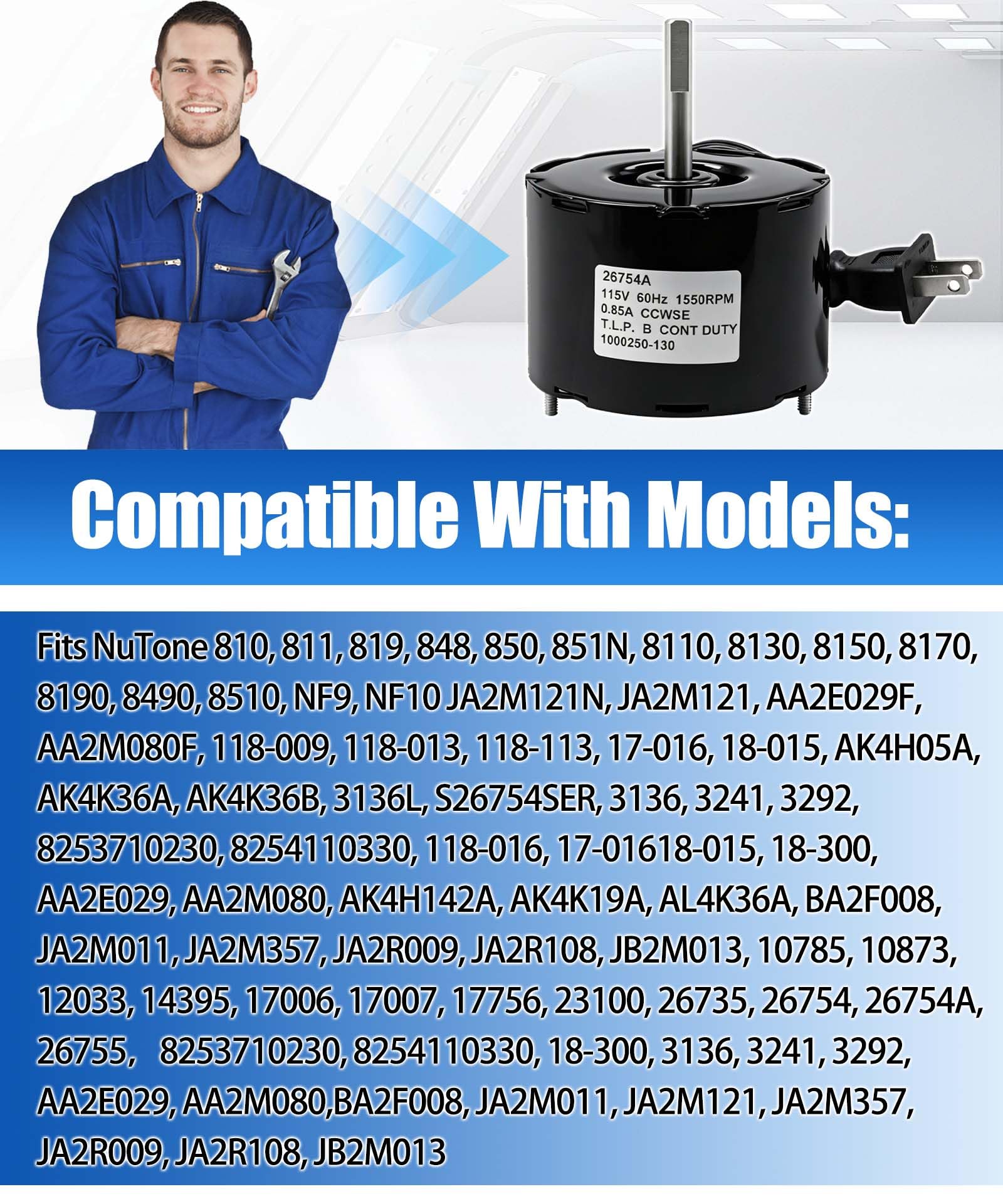 26754A 26754 Gebläsemotor 115V 60Hz 0.85A Ersatz für NuTone Vent Fan Motor JA2M357 S26754SER 26754 26755 Badezimmer Lüftung Abluftventilator