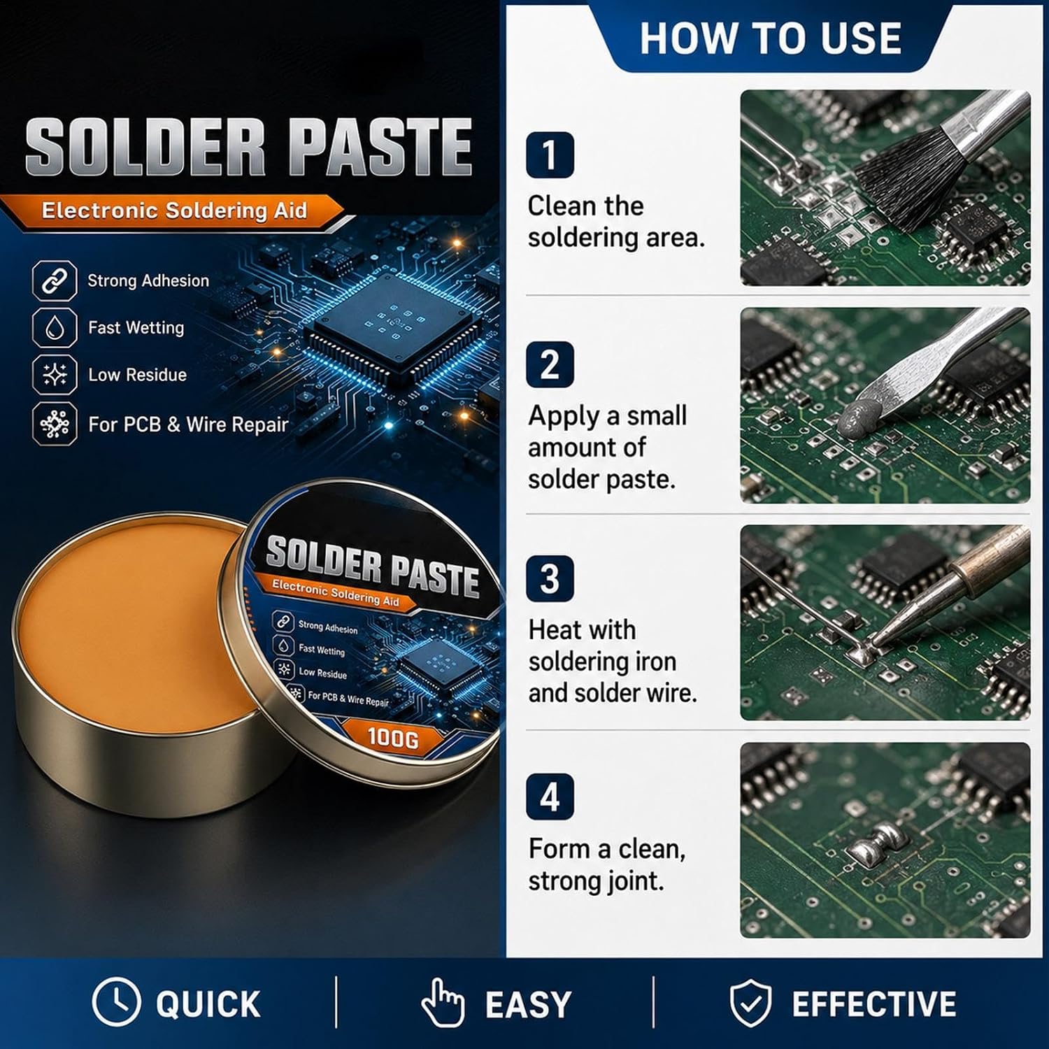 Soldering Paste for Electronics Lead-Free Copper Safe Flux | Paste Flux for Pcb Handwork Mobile Phone Computer Motherboard Circuit Board Component Assembly Home Applications Electronics