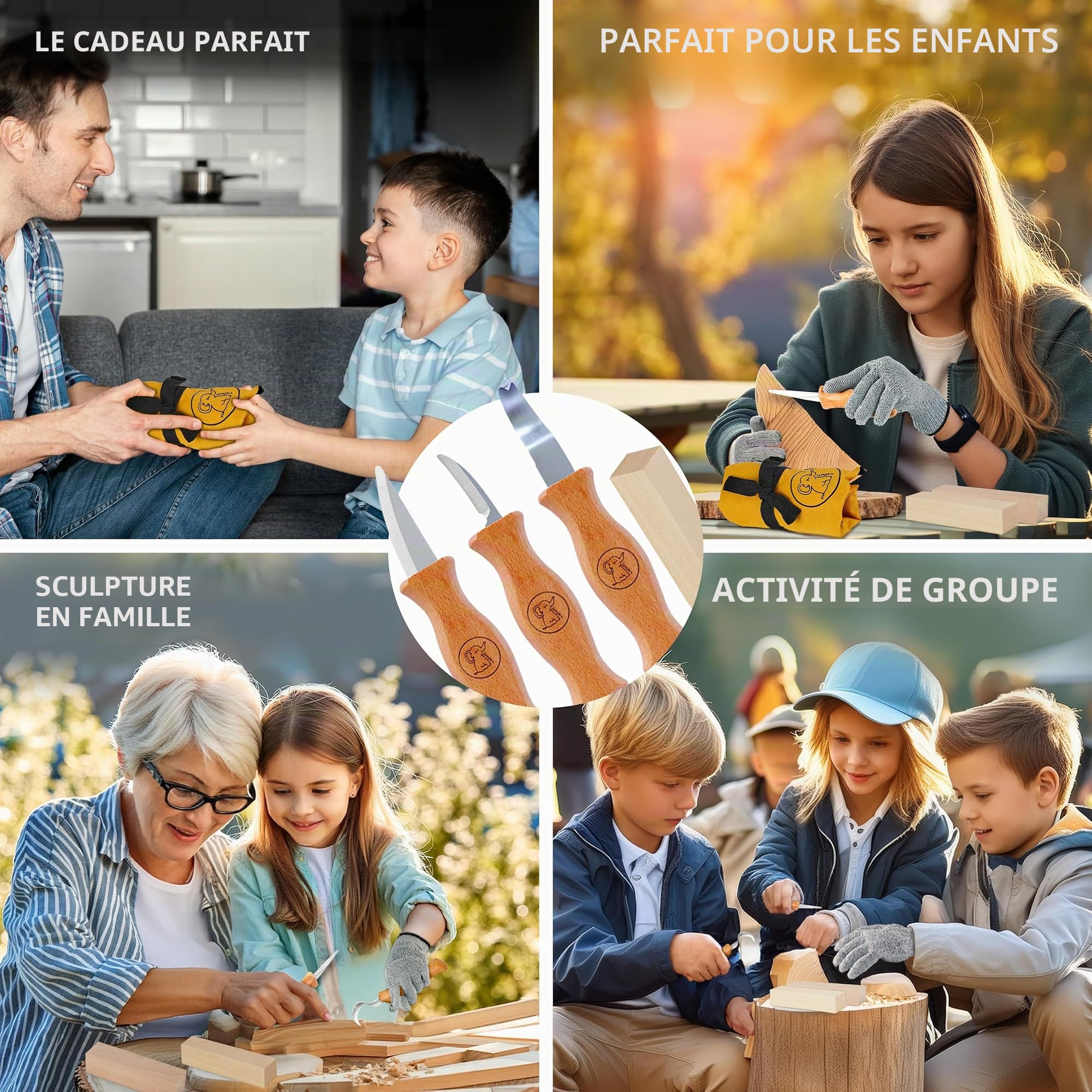 Eli® Kit de Sculpture pour Enfants dès 6 Ans – Couteau à sculpter de Haute qualité pour Enfants avec Gants Anti-Coupure Inclus – Couteau de Sculpture pour Enfants