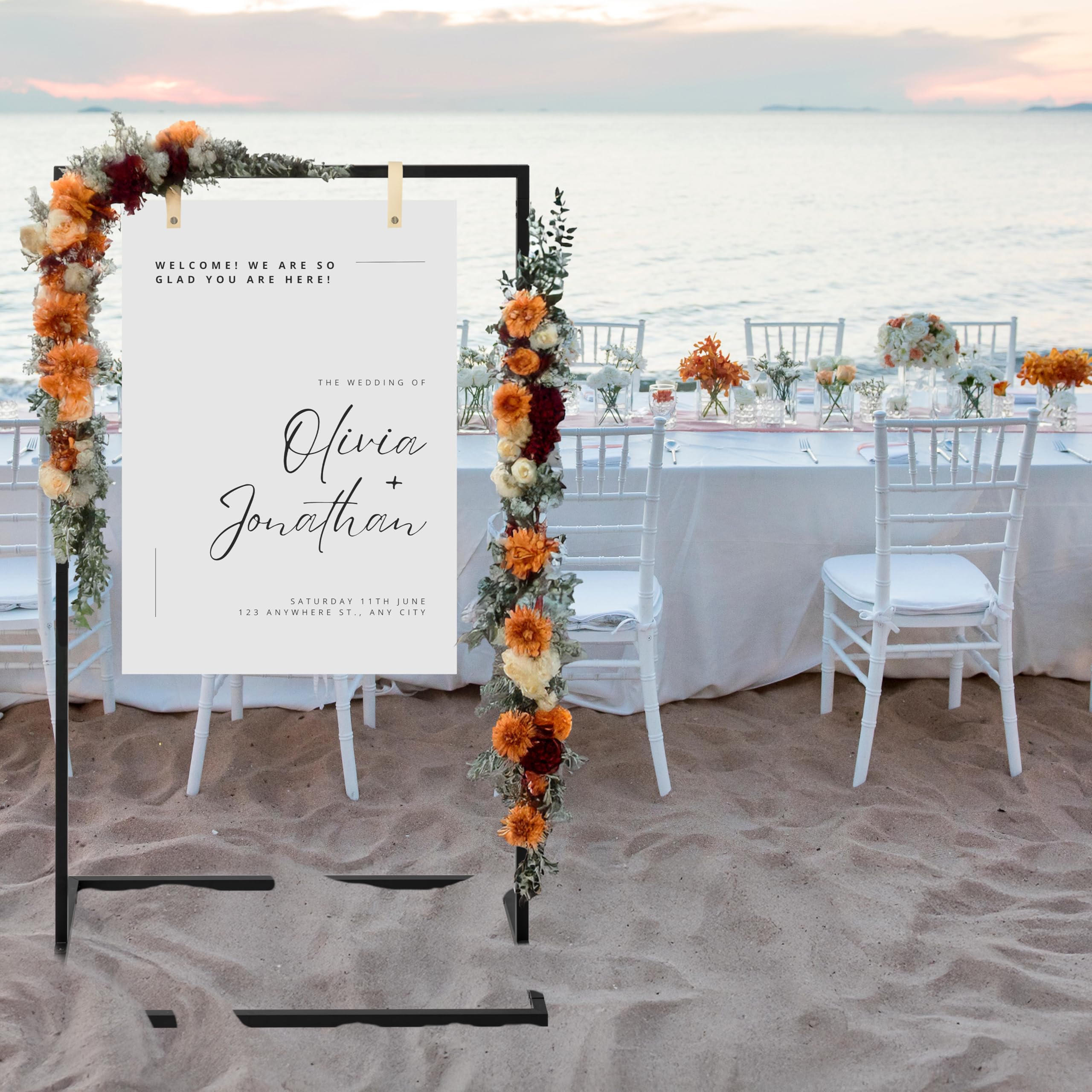 Eleganter Hochzeits-Willkommensschilder-Ständer – stabiler "Welcome to Our Wedding Sign Holder for Seating Charts & Event Decor" – Eine schöne schwarze Metall-Staffelei, um Gäste willkommen zu heißen