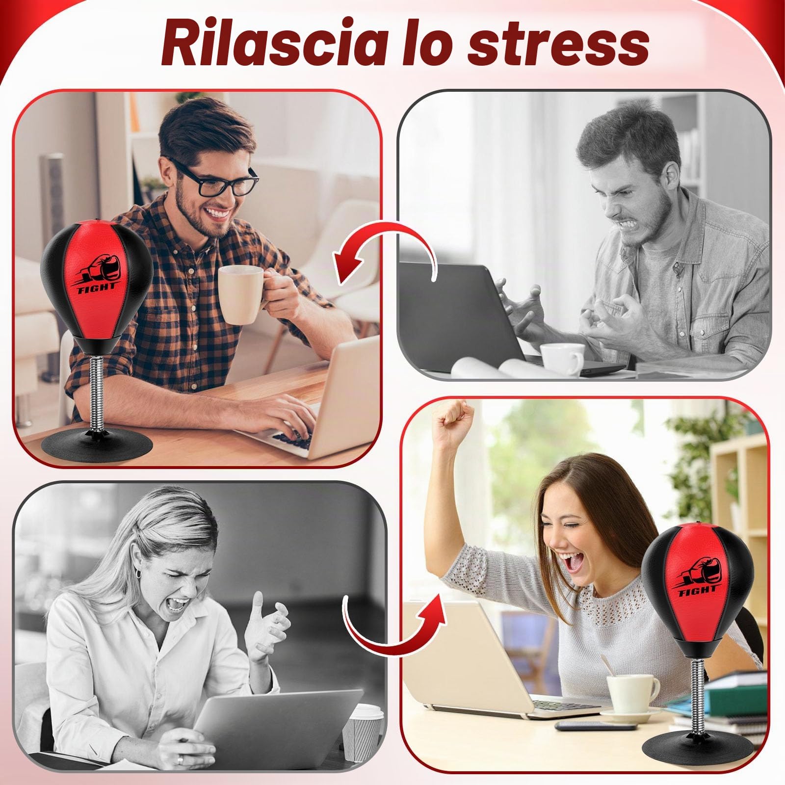 NZQXJXZ Sacco da Boxe da Tavolo, Punching Ball con Ventosa Super Forte, Antistress con Ventosa per Tavolo e Banconi da Ufficio, Regalo Divertente per Amici o Colleghi