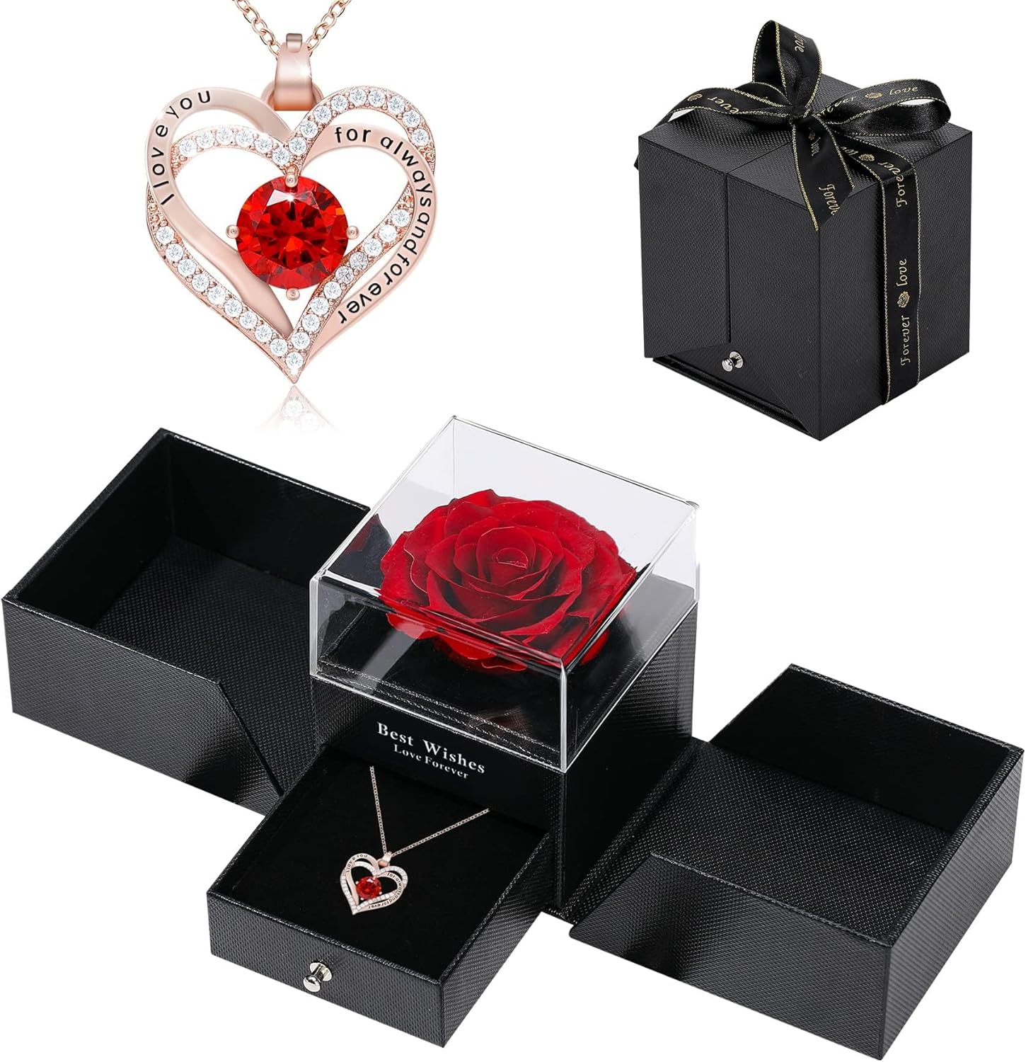 Amazon.com: Yabesty Preserved Rose with Love Necklace Jewelry Gift Set ...