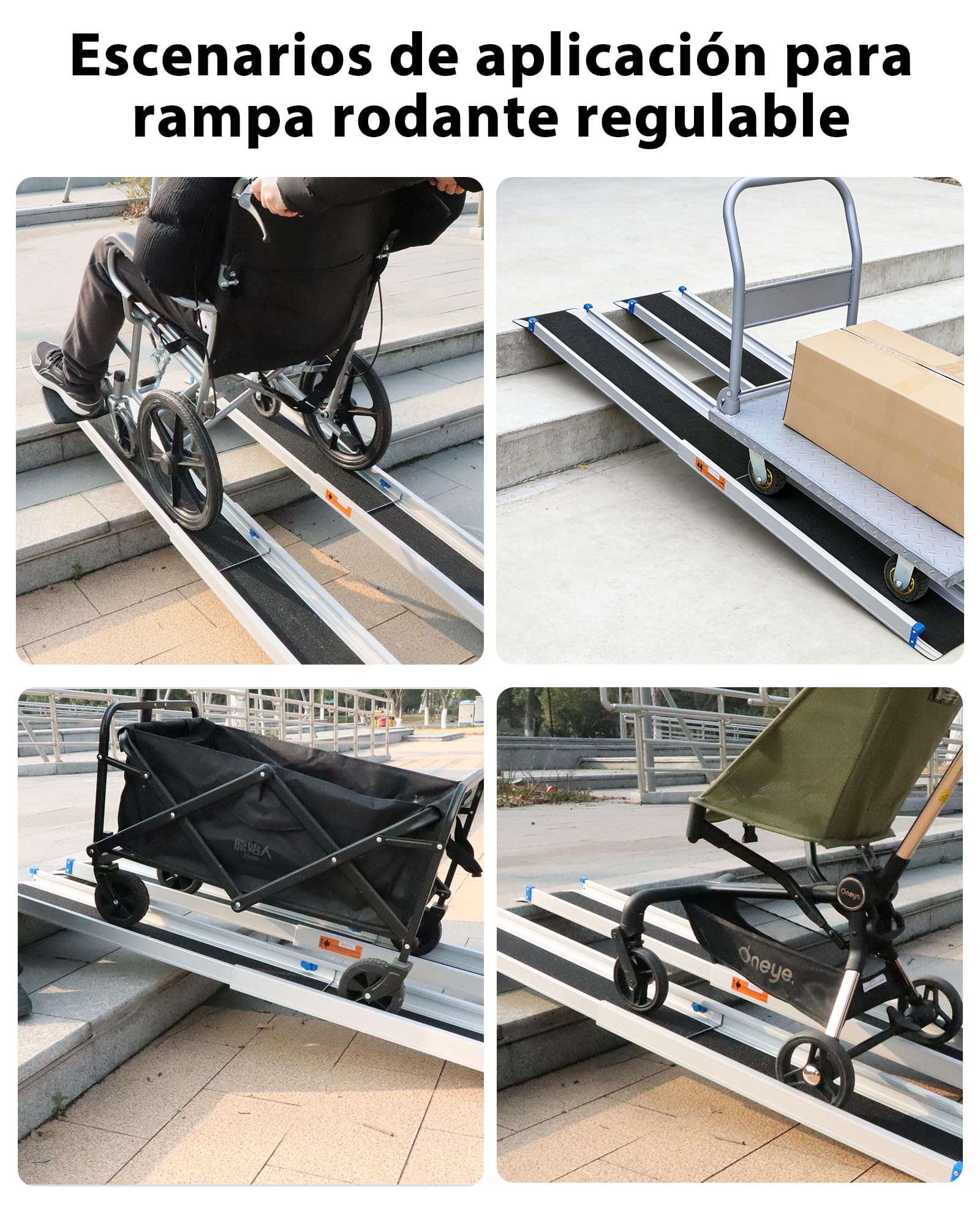 ANYBOY 106CM-182CM telescopica rampa para escaleras Silla Ruedas,Resistencia a 300 kg, 2 Unidades por Paquete, Incluye Bolsa de Almacenamiento,rampa minusvalidos portatil | Longitud ajustable, carga de 300 kg, para escaleras, juego de 2, con bolsas de alm