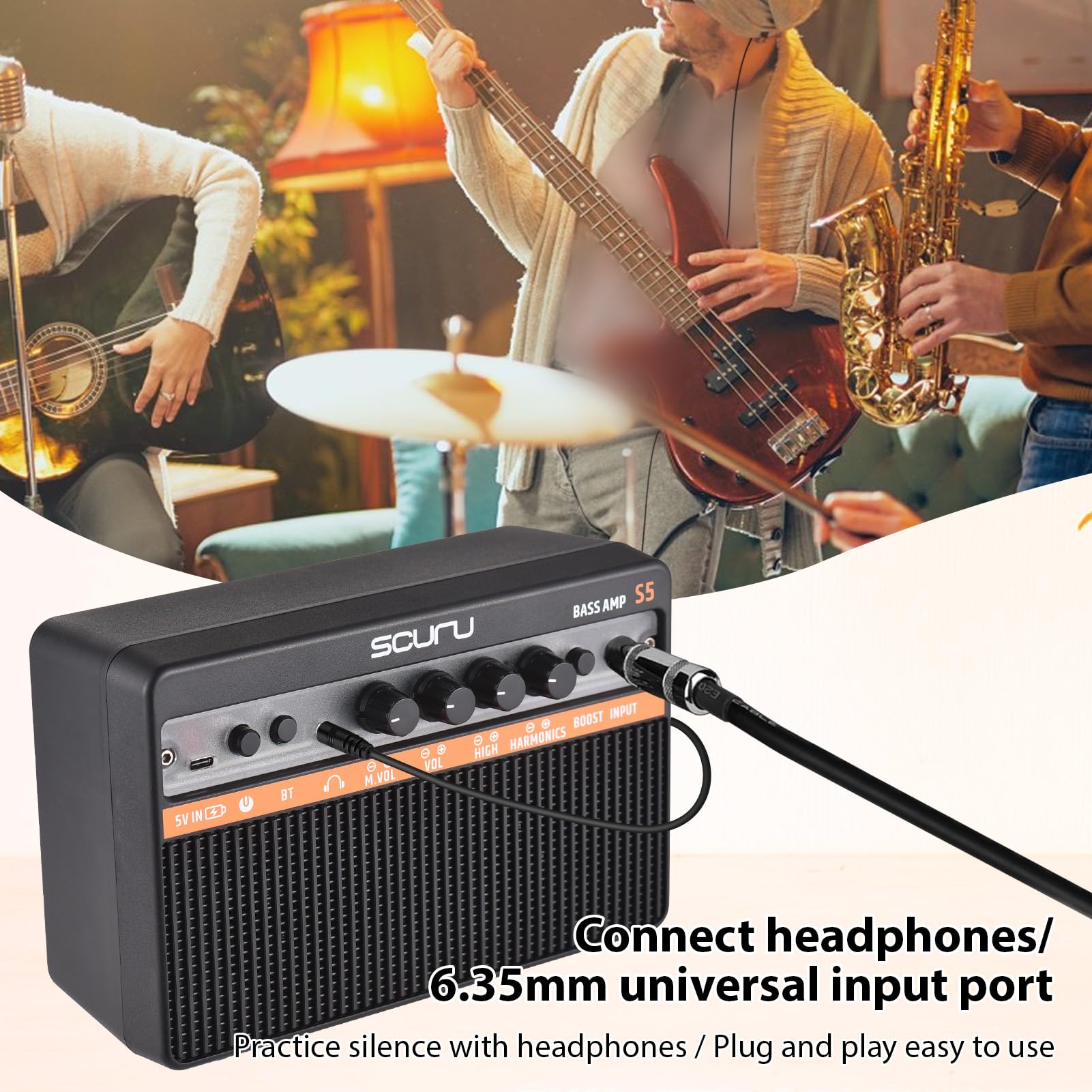 Btuty 20W Piccolo Basso Elettrico Amplificatore Portatile Basso Chitarra Pratica Altoparlante per Pratica Quotidiana Prestazioni di Strada Amplificatore Ricaricabile Supporta Connessione BT/Cuffia