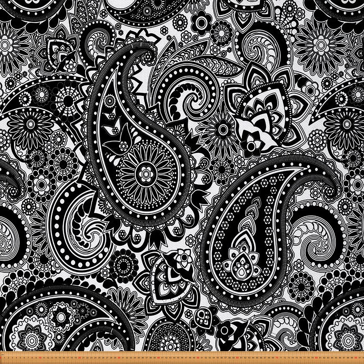 Paisley Upholstery Fabric Paisley Floral Indoor Outdoor Fabric Mandala Exotic Chic Flower Decorative Fabric Retro Boho Waterproof Fabric DIY Art Fabric for Quilting Sewing Black White 2 Yards