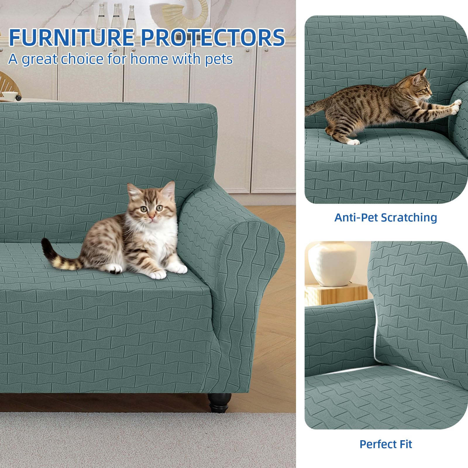 Ystyle Housse de Canape 3 Places avec Accoudoirs, Vert Sauge