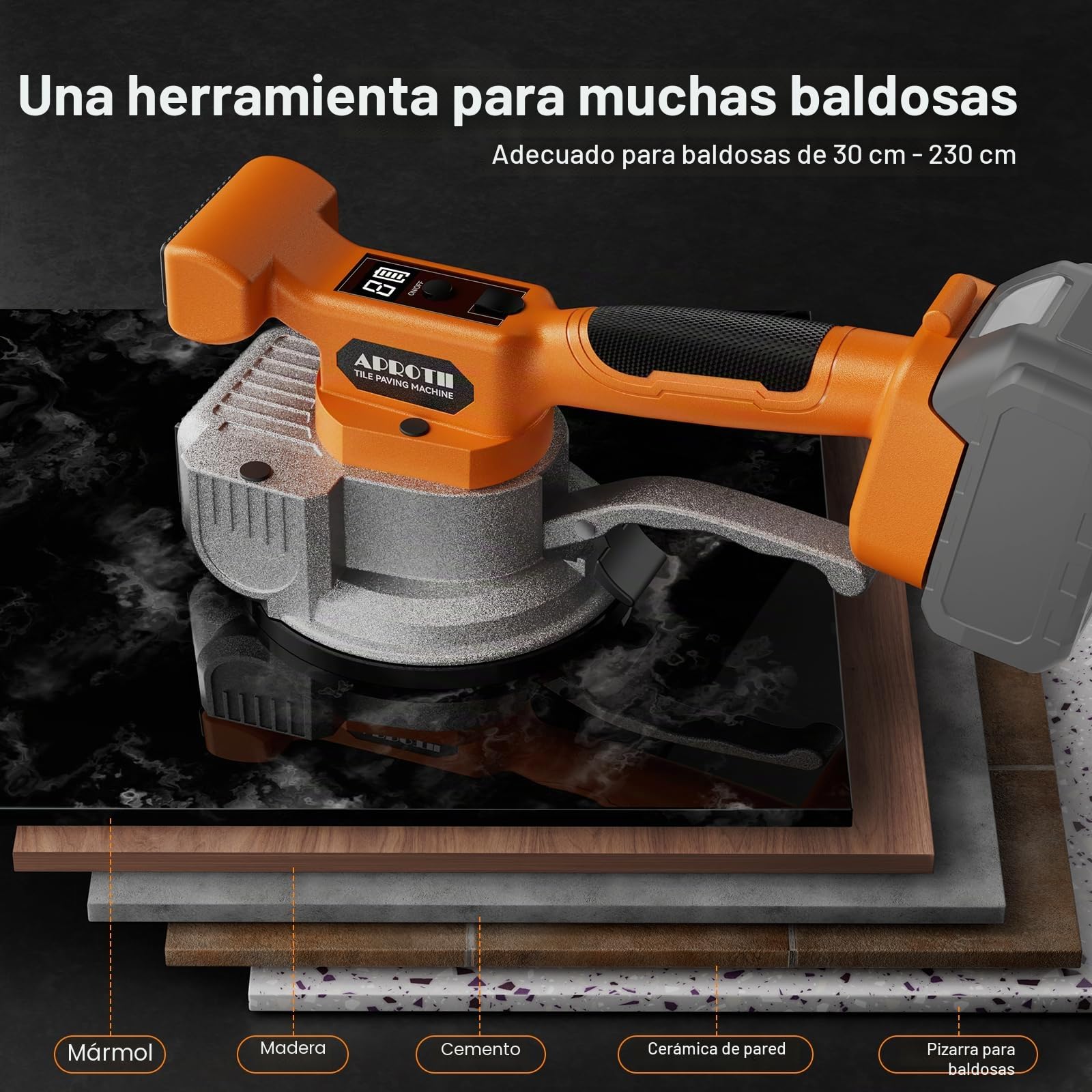 Maquina Vibradora Azulejos Compatible con Batería Makita 18V, Vibrador Ventosas Para Azulejose con 9 Velocidades, Pantalla Digital para Baldosas Grandes(Batería-agotada)