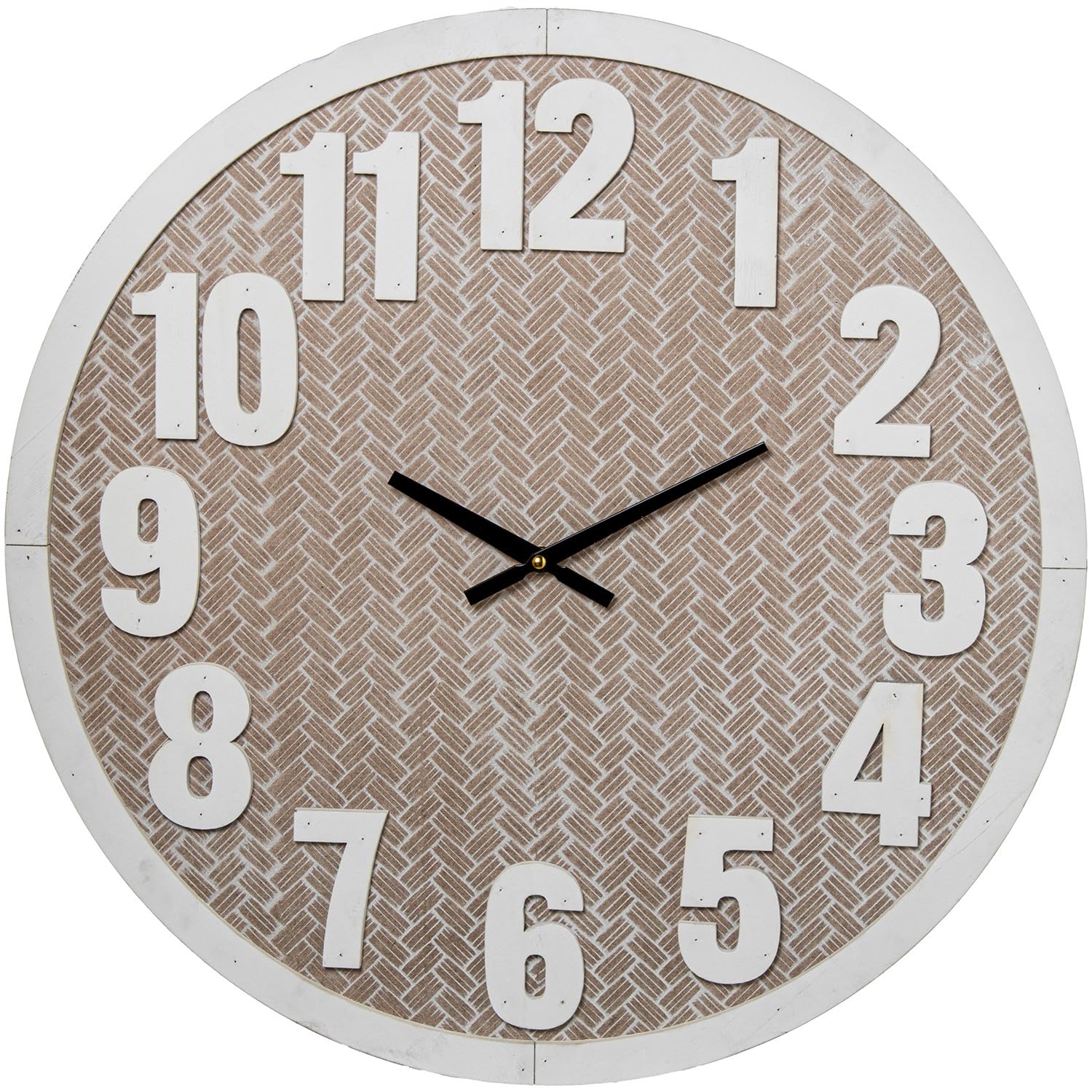 DRW Reloj de Pared de Madera y manecillas de Aluminio en Natural y Blanco 60x4.5x60 cm