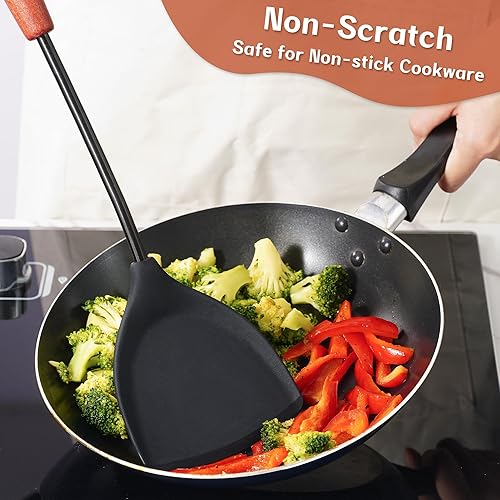 Miniatura 6 de FJNATINH Wok Tools, utensilio de wok, espátula de wok, cucharón, juego de herramientas de espumadera, utensilios de cocina de silicona