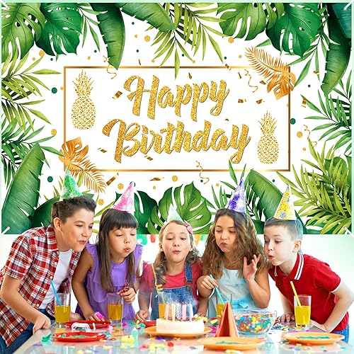 Miniatura 3 de Decoraciones de cumpleaños de palma, decoración de pancarta de fiesta tropical, decoración hawaiana Luau, telón de fondo de fiesta de cumpleaños