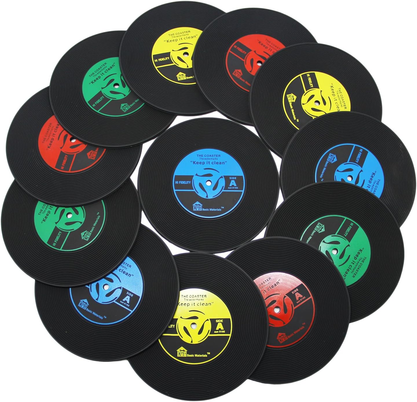 DuoMuo Coasters- Set of 12 Vinyl-Record Disk-Coaster for Drinks-Tabletop Protection Prevents Furniture Damage -Silicone Drink Coasters