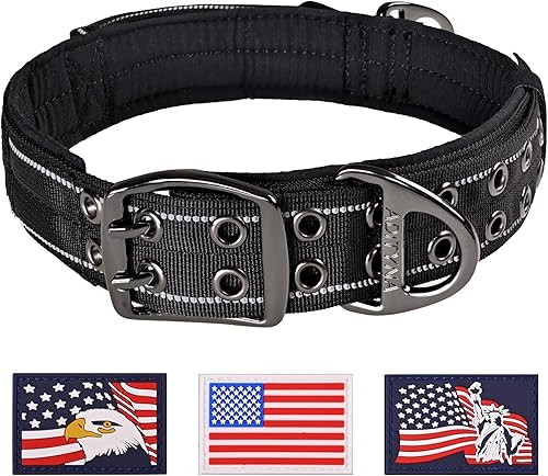 Miniatura 8 de ADITYNA Collar para Perros de Servicio Pesado para Perros Medianos - Collar Negro Reflectante con Asa para Entrenamiento y Caminata - Ancho, Grueso,