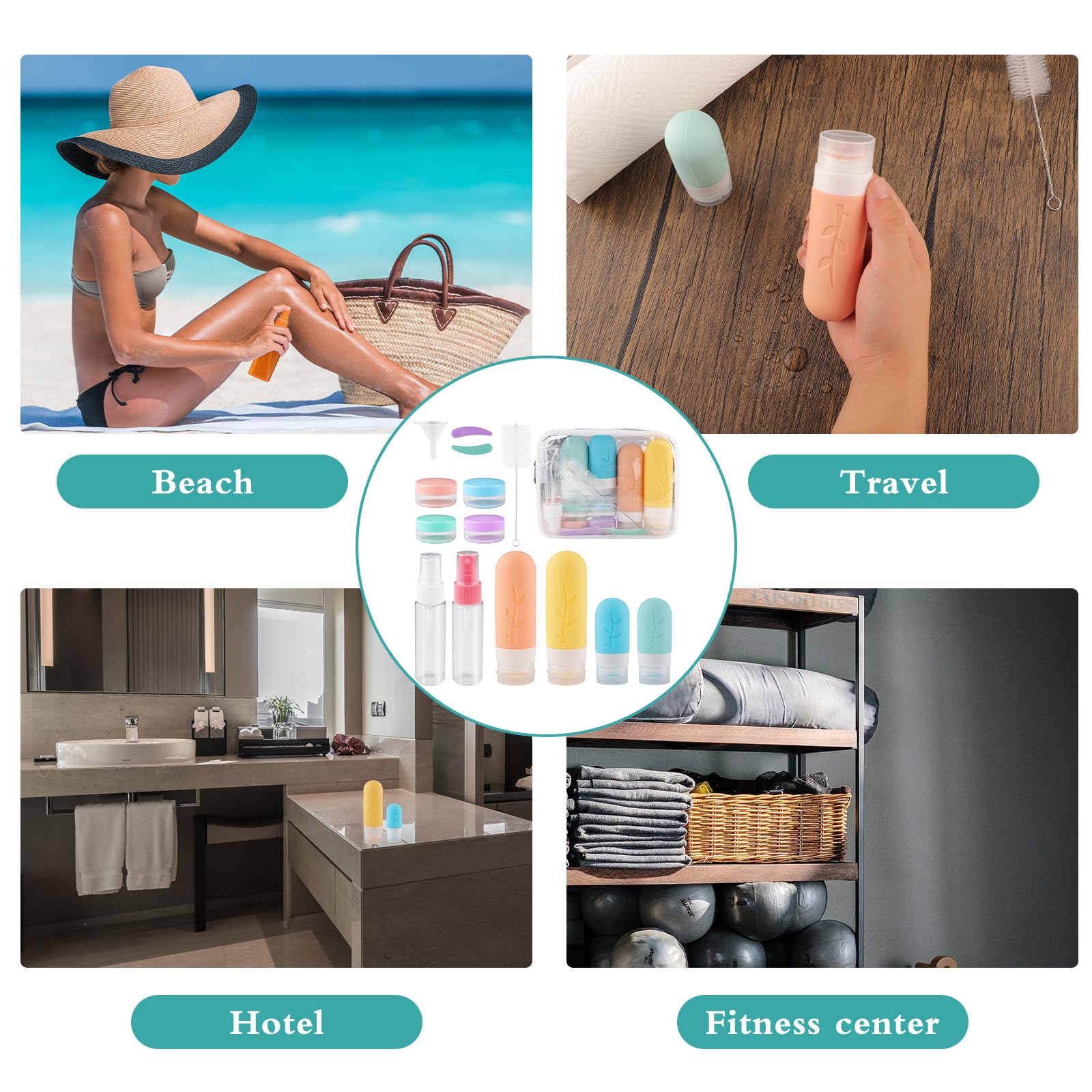 Bottiglie da Viaggio in Silicone, Kit da Contenitori da Viaggio Flaconi da Viaggio Riutilizzabili per Shampoo, Liquidi and Lozione (Colore)