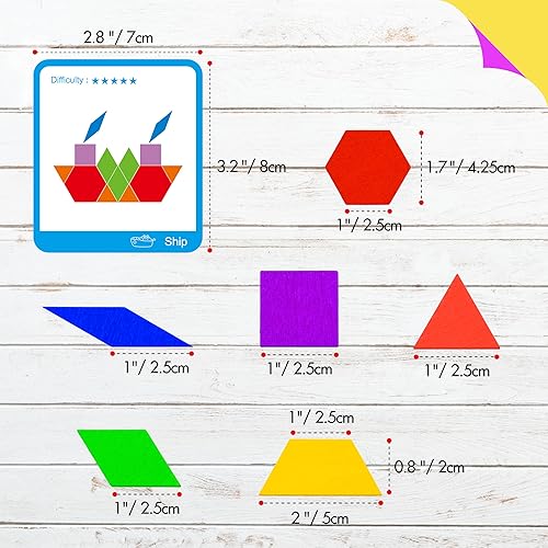Miniatura 2 de Juego de 155 bloques de madera, 24 tarjetas de diseño de doble cara (48 patrones) rompecabezas de forma geométrica divertido Tangram Montessori