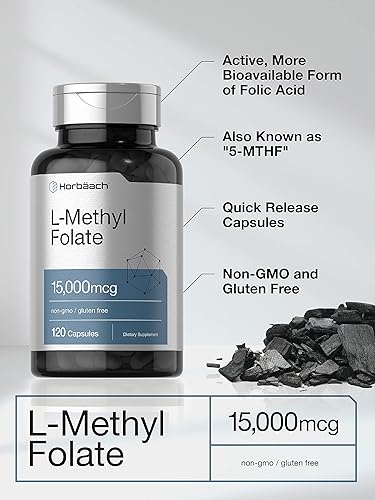 Miniatura 3 de Horbäach L metilfolato 15000 mcg | 120 cápsulas | 15 mg de folato de metilo | 5-MTHF | Suplemento sin OMG, sin gluten