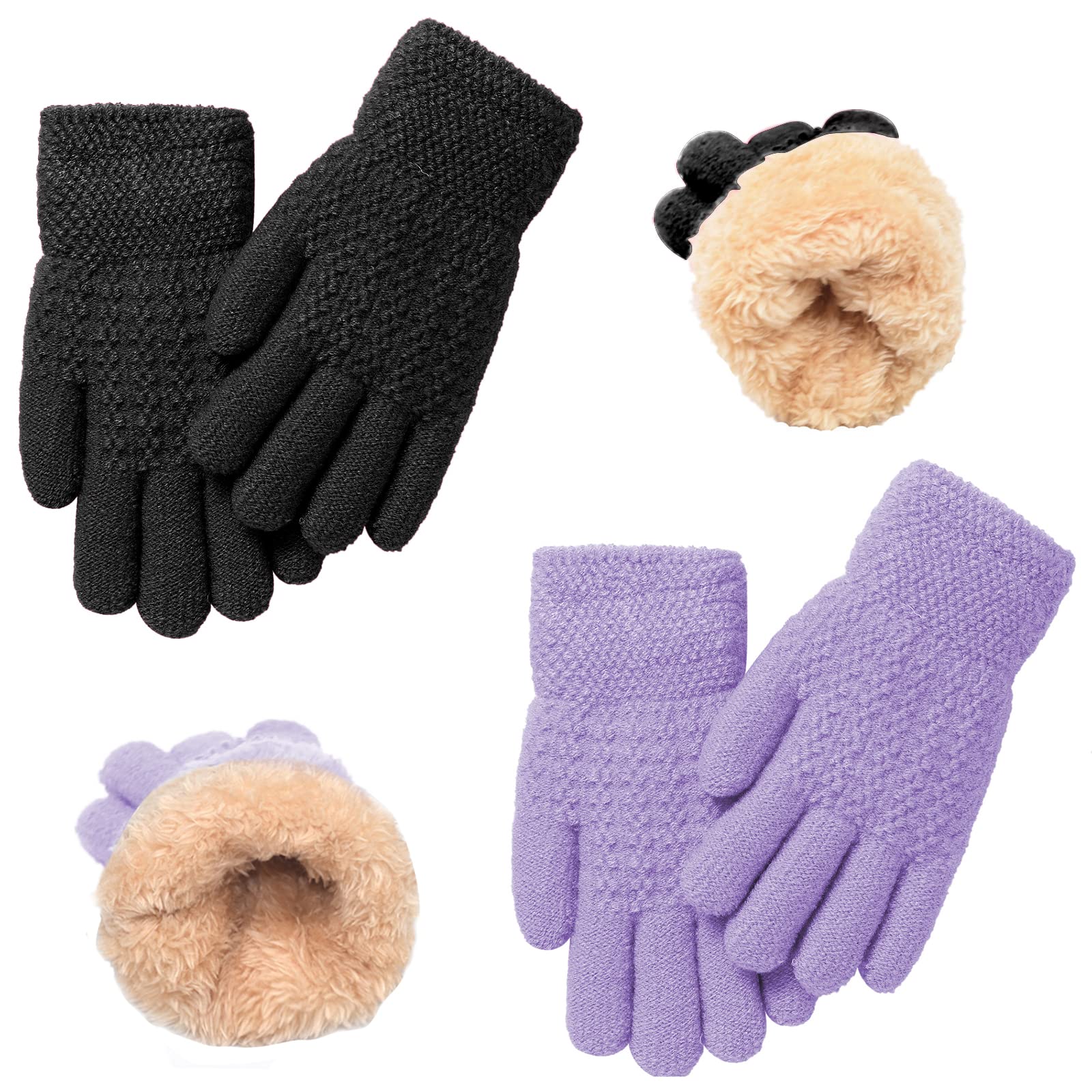 FENELY Winter Gloves for Boys Girls - Kids Warm Knit Thermal Cable Knitted Gloves Wool Fleece Lined Mittens for Cold Weather