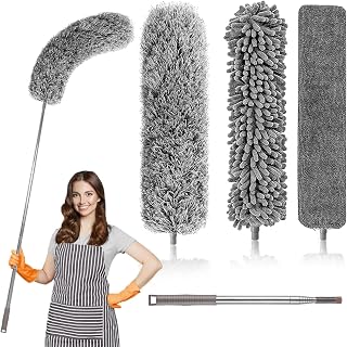 ikeoat Microfiber Feather Duster Kit, Dusters for Cleaning, Duster with Extension Pole 100 Inches, Cobweb Duster, Microfiber Dusters for High Ceilings and Fans, Blinds, Cars and Furniture
