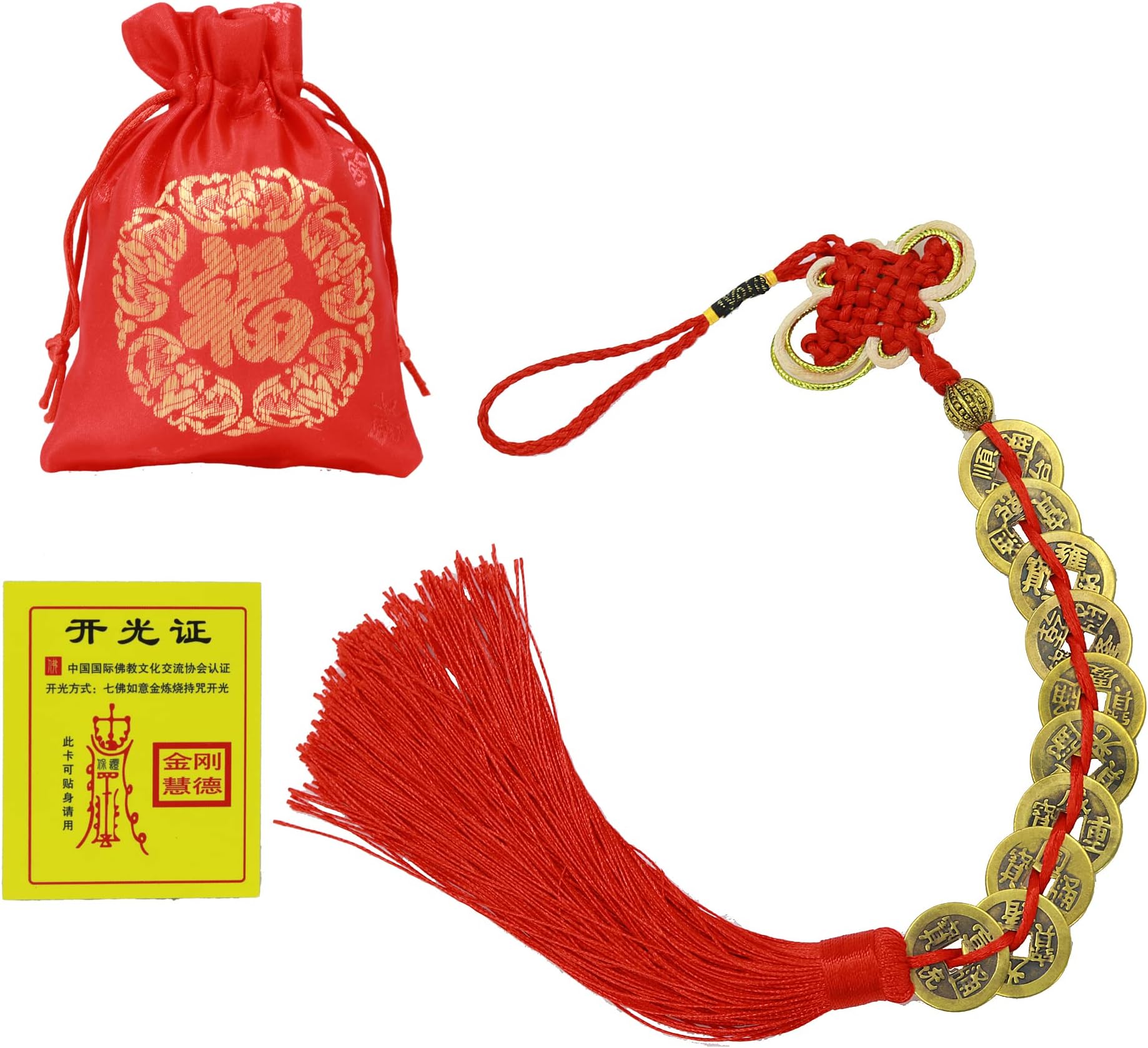 Bwinka Chinese Lucky 10 Coins Charm on Auspicious Red Cord Feng Shui for Wealth and Success…