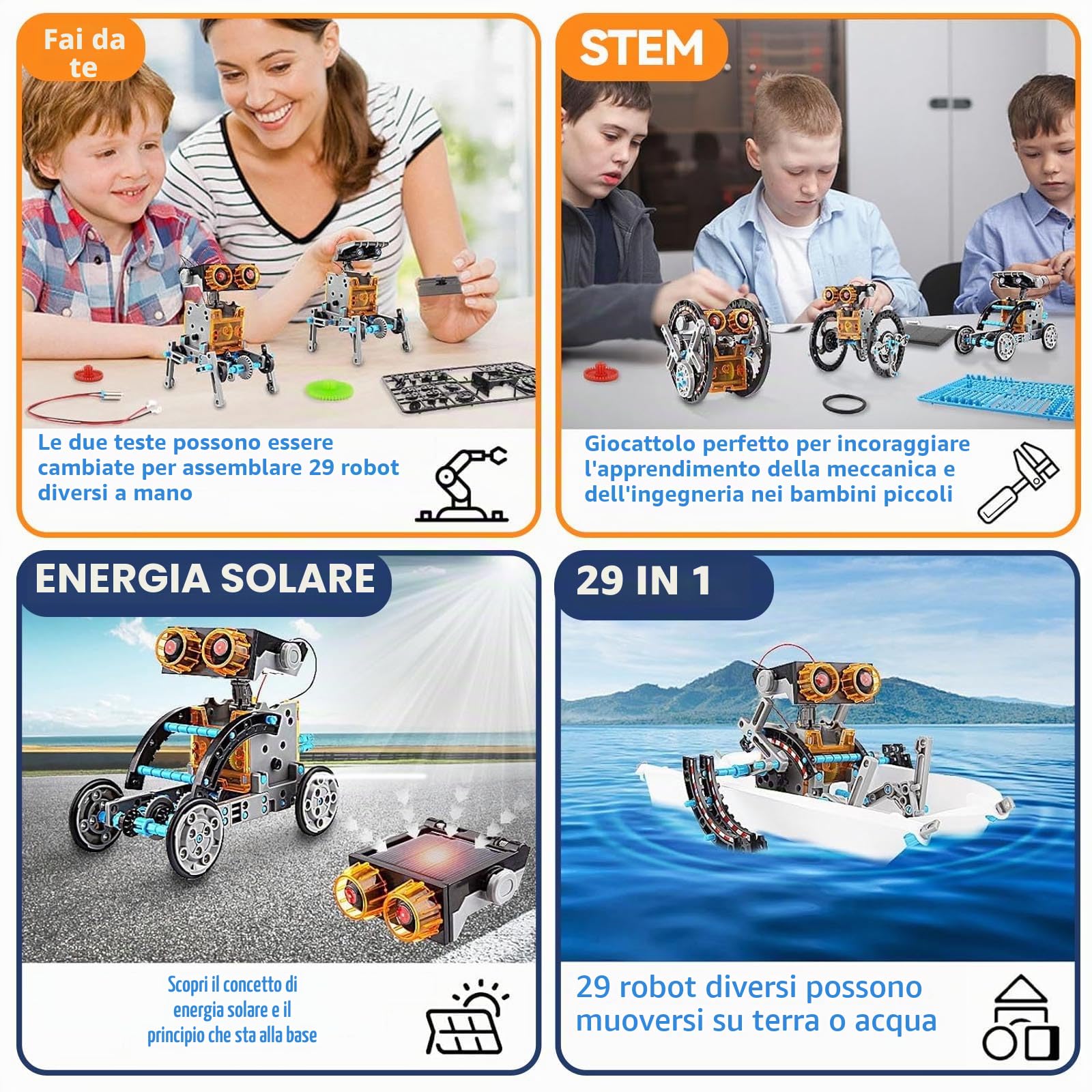 Educativi di Giocattoli a Nergia Solare,Set di Esperimenti Scientifici,Kit robot solare 29 in 1, kit di costruzione robot educativo, regalo di compleanno per esperimenti scientifici