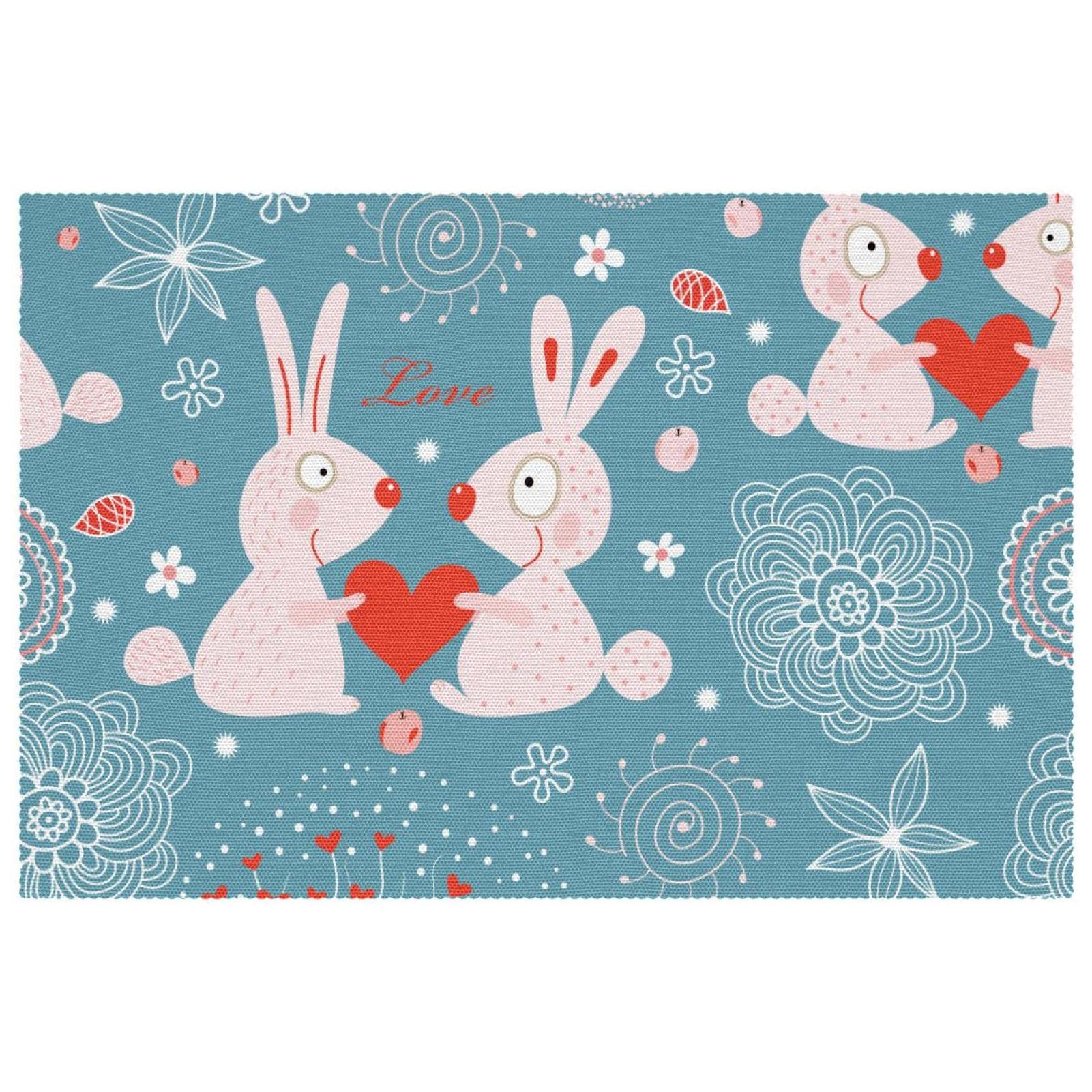 Set de table bleu en tissu Oxford haut de gamme motif lapin x4