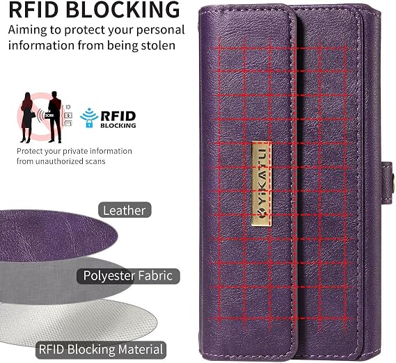 Miagon Crossbody Wallet Case for iPhone 11 Pro,Magnetic PU Leather Flip Phone Cover RFID Blocking 14 Card Holders Zipper Shoulder Purse for Men Women Purple