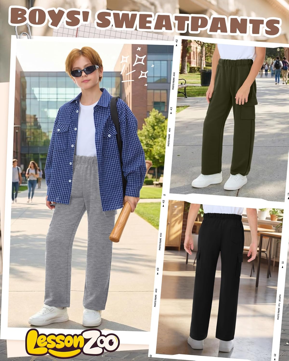 3 Pack Boys Cargo Sweatpants Kids Pull-On Elastic Waist Open Bottom Teens Active Casual Baggy Pants with 4 Pockets