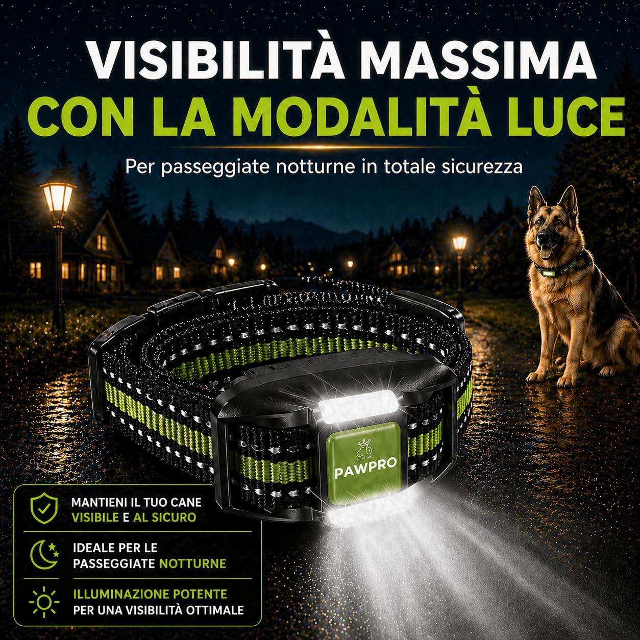 PAWPRO Collare di Addestramento, Conforme Nuova Legge Italiana Benessere Animale, Portata XXL 3 km, Modalità Luce Notturna, BIP Vibrazione Potenziata, Adatto Tutti Cani, Impermeabile (1 Collare)