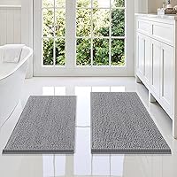 Vista 141 de Smiry - Juego de alfombras de baño de 2 piezas, suaves, absorbentes, de felpilla, lavables a máquina, antideslizantes, para bañera, ducha y piso Gris