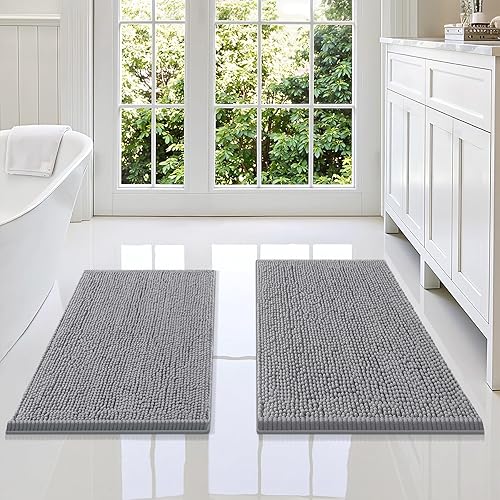 Miniatura 141 de Smiry - Juego de alfombras de baño de 2 piezas, suaves, absorbentes, de felpilla, lavables a máquina, antideslizantes, para bañera, ducha y piso Gris