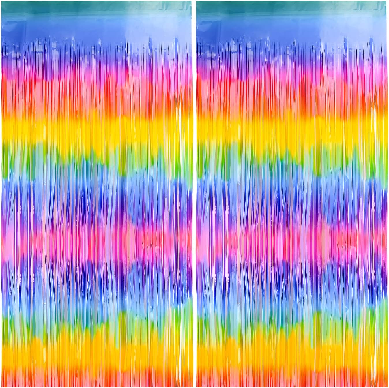 KONUNUS 2 Pack Metallic Tinsel Curtains, Rainbow Foil Fringe Curtain Foil Fringe Backdrop for