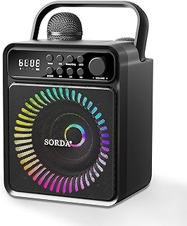 Portable Bluetooth Karaoke Machine for Adults & Kids-2 Wireless Microphones, Support USB/AUX, Party Lights & EQ, Voice Change, for Outdoor/Indoor Gathering (Black)