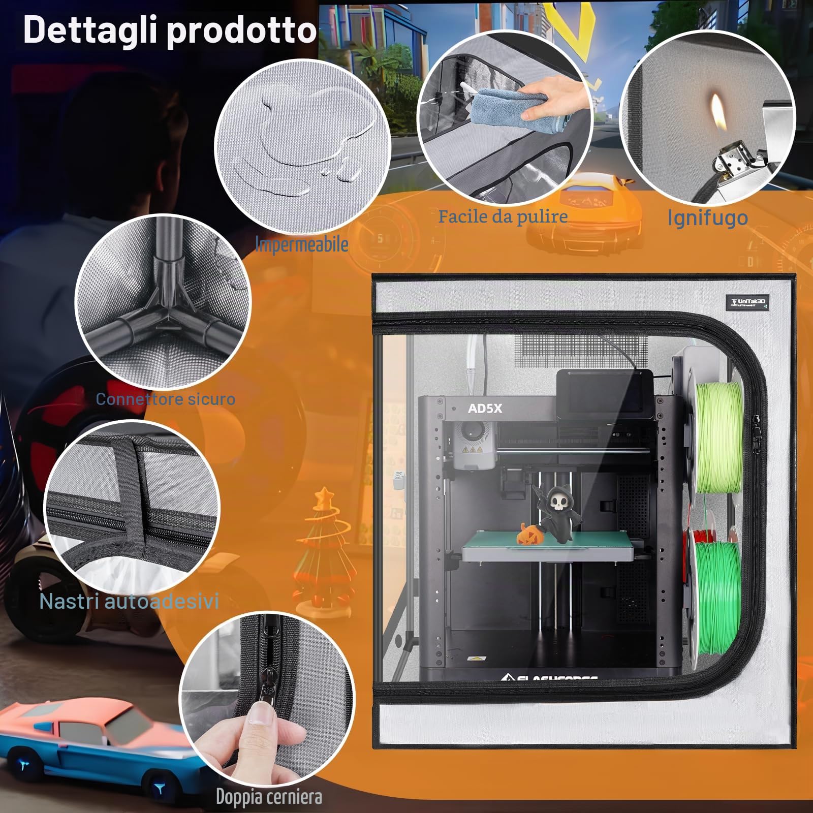 Aggiornamento Custodia per Stampante 3D con Kit Ventilazione Compatible with Anycubic Kobra 3/3 V2 Combo/Flashforge AD5X, Luce LED, Temperatura Costante Copertura per Stampante 3D-580 * 650 * 650mm