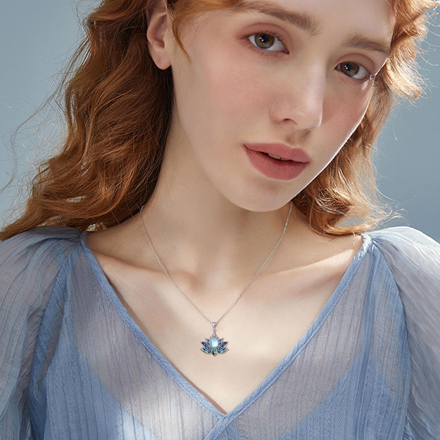 Sterling Silver Lotus Necklace Moonstone Abalone/Opal Pendant Flower Jewelry for Women Mom - Image 2