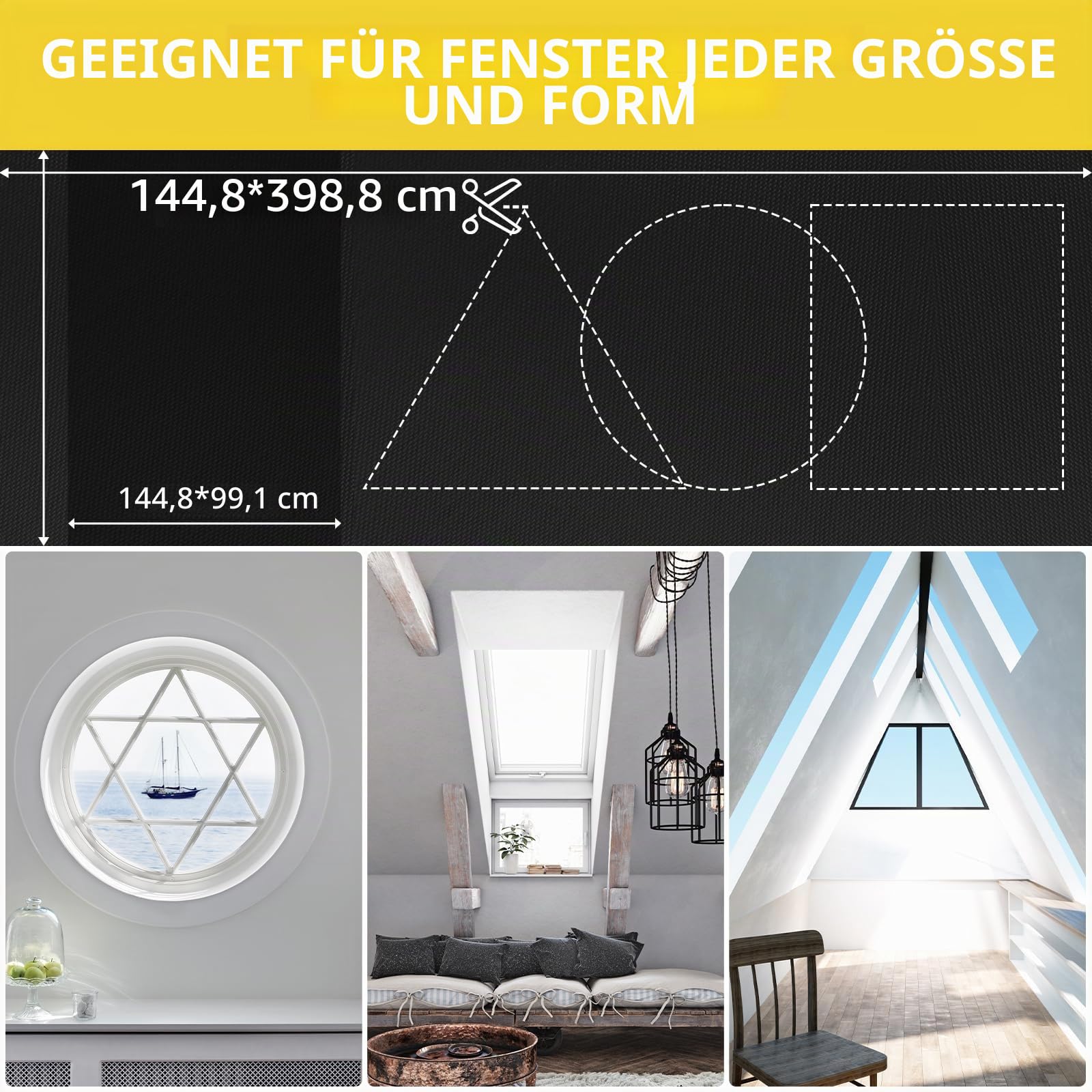 Tragbare Verdunkelungsvorhänge für Fenster (145cm x 100cm) - 100% Temporäre Verdunkelung für Schlafzimmer, Baby, Reisen, Einfach anzubringen, Passend für Fenster jeder Größe und Form