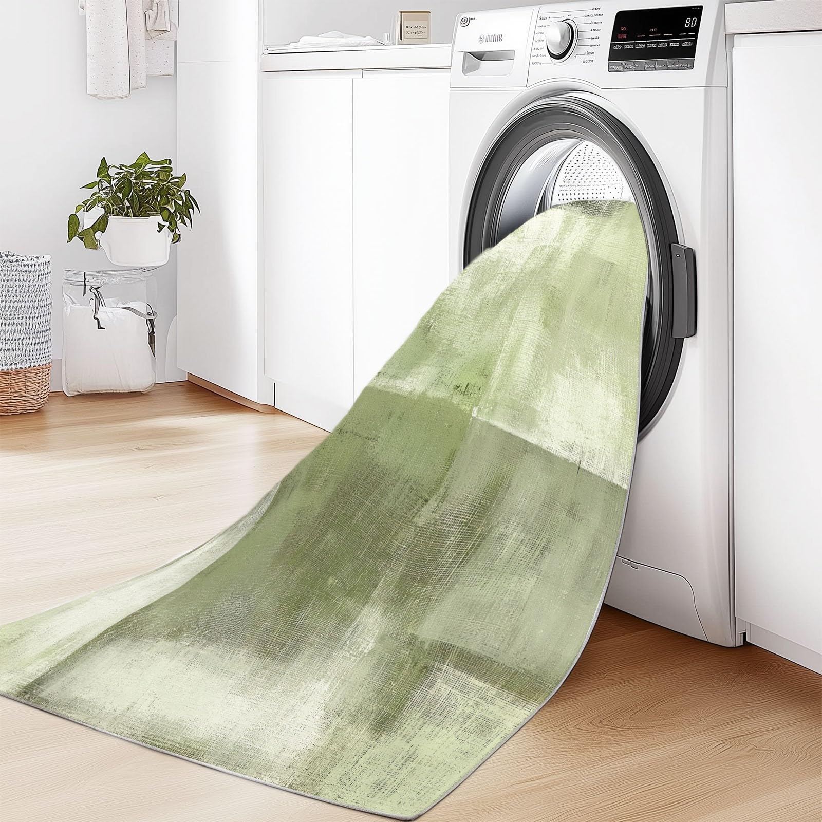Lavabile in Lavatrice Tappeto per Soggiorno Camera da Letto Ufficio Decorazione 120 x 180 cm, Astratto Quadrati Pittura Digitale Tema Flanella Tappeti con Supporto Antiscivolo, Verde