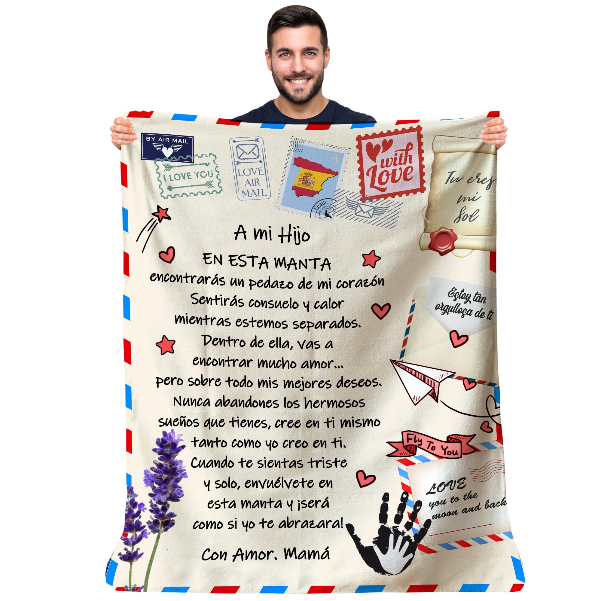 Manta Personalizada para Regalar a Tu Hijo, Firmada Mamá | Idea de Regalo Original para un Cumpleaños, Navidad, Día del Padre, Boda | Plaid Cobertor Cubrecama (150 x 200 cm)